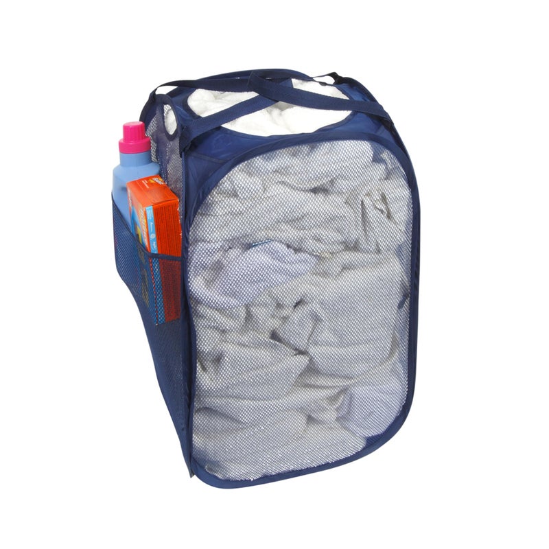 Smart Design Deluxe Mesh Pop Up Square Laundry Hamper w/ Side Pocket & Handles - VentilAir Fabric Collapsible Design - for Clothes & Laundry - Home - (Holds 2 Loads) (14 x 23 Inch) [Blue] - Image 2